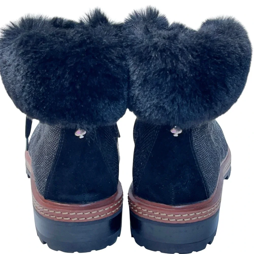 Kate Spade NY Rosalie Sparkly Black Leather‎ Ankle Boots SZ 9 Faux Fur NWOB